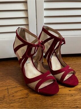 Nina Women's Red Strappy Suede High Heels